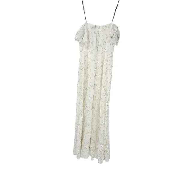 ML MONIQUE LHUILLIER Women's Off-the-Shoulder Metallic Chiffon Gown Beige 4 NWT
